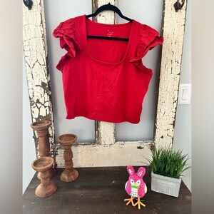 A New Day Red Ruffled Flutter Sleeve Blouse
